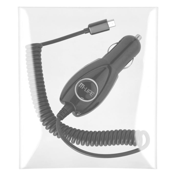 M-Life 800mAh microUSB зарядно устройство за кола със спирален кабел