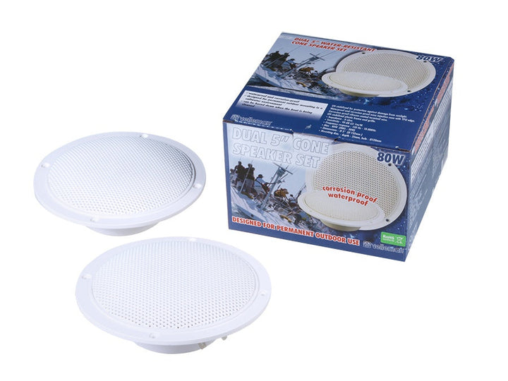 Високоговорители Velleman, монтирани на тавана, 5", 80 W, 8 Ohm, водоустойчиви, 2 броя, VDSWPS5N