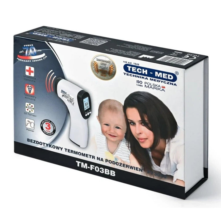 Безконтактен термометър Tech-Med, LCD дисплей, памет за 32 резултата, TM-F03BB