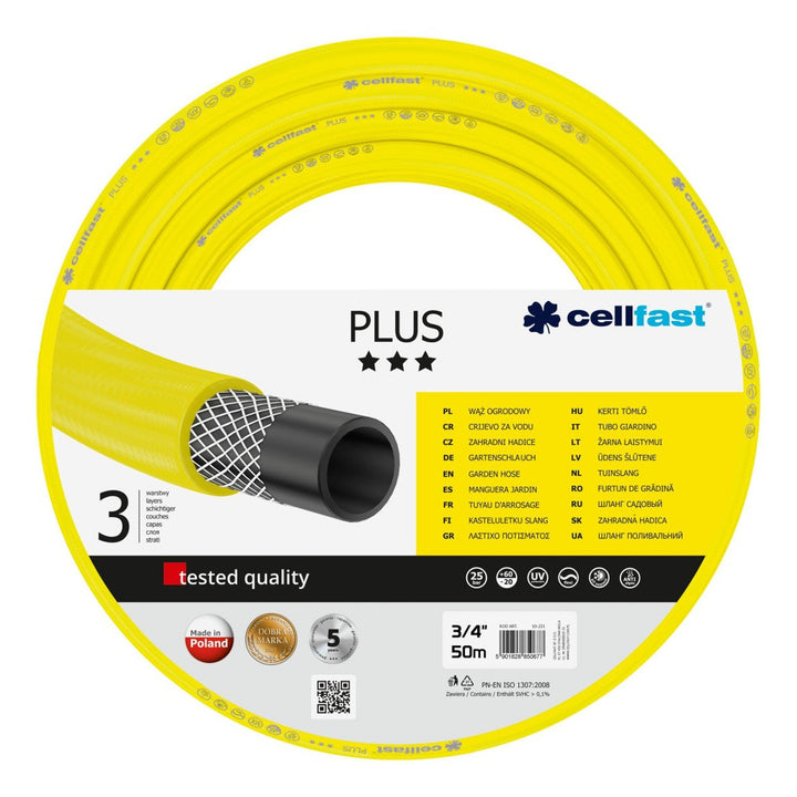 Издръжлив 3-слоен градински маркуч Cellfast Plus 3/4" 50 м