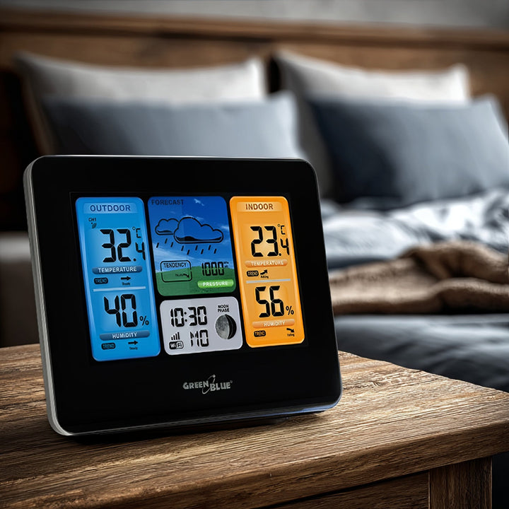 Безжична метеорологична станция GreenBlue, цветна, WiFi, фази на луната, GB522
