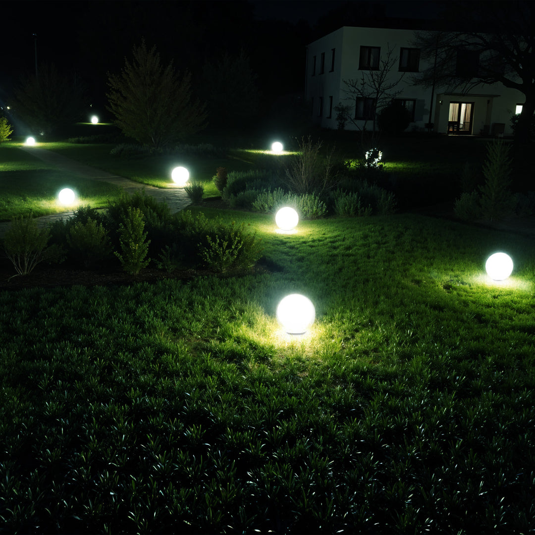 Слънчева лампа GreenBlue, свободностояща, градинска, сферична, 25x25x58 см, бял LED, GB166