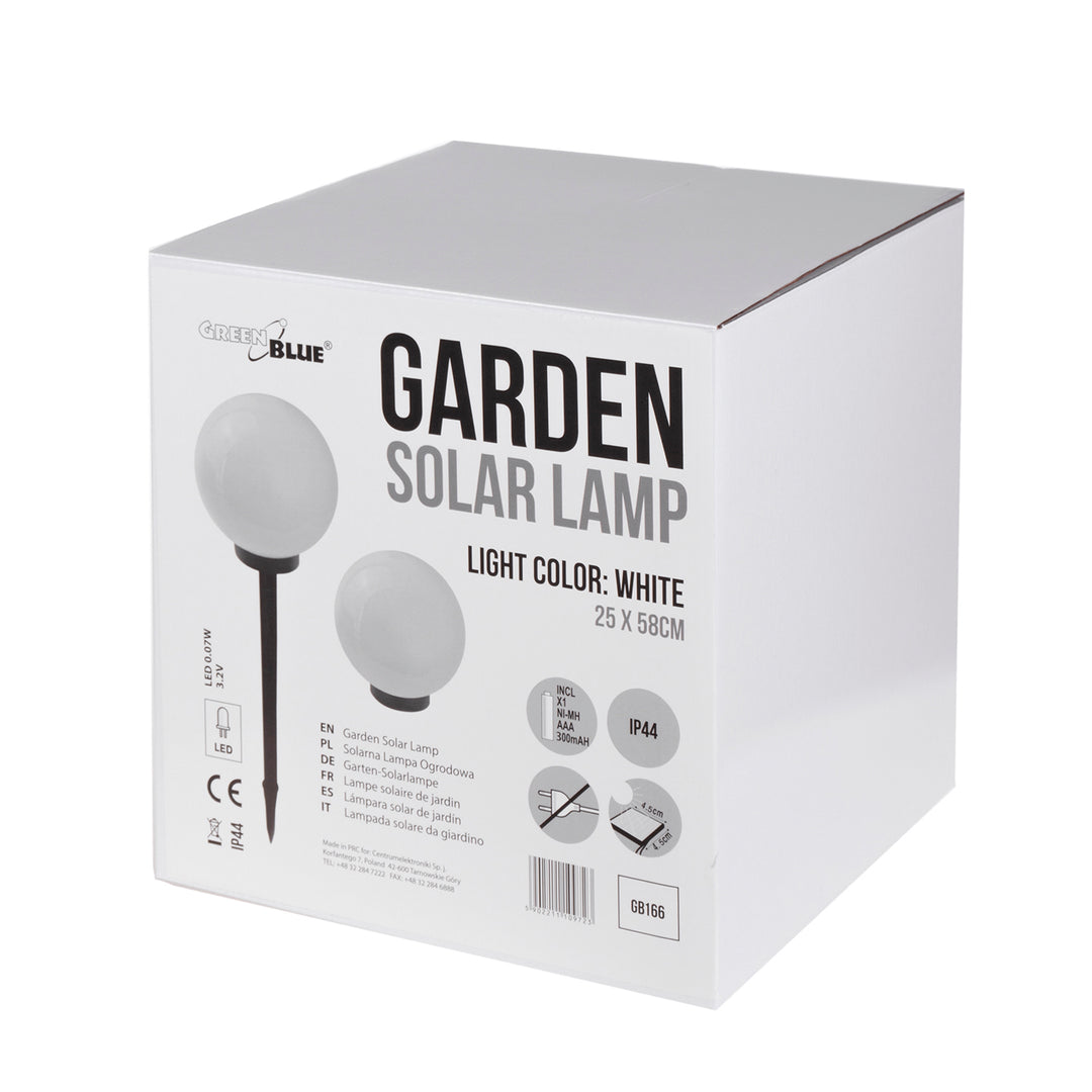 Слънчева лампа GreenBlue, свободностояща, градинска, сферична, 25x25x58 см, бял LED, GB166