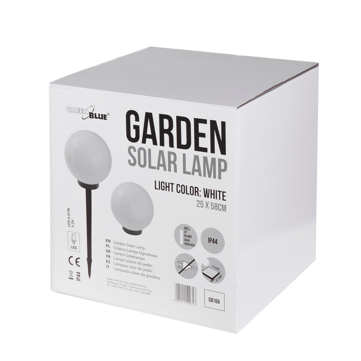 Слънчева лампа GreenBlue, свободностояща, градинска, сферична, 25x25x58 см, бял LED, GB166