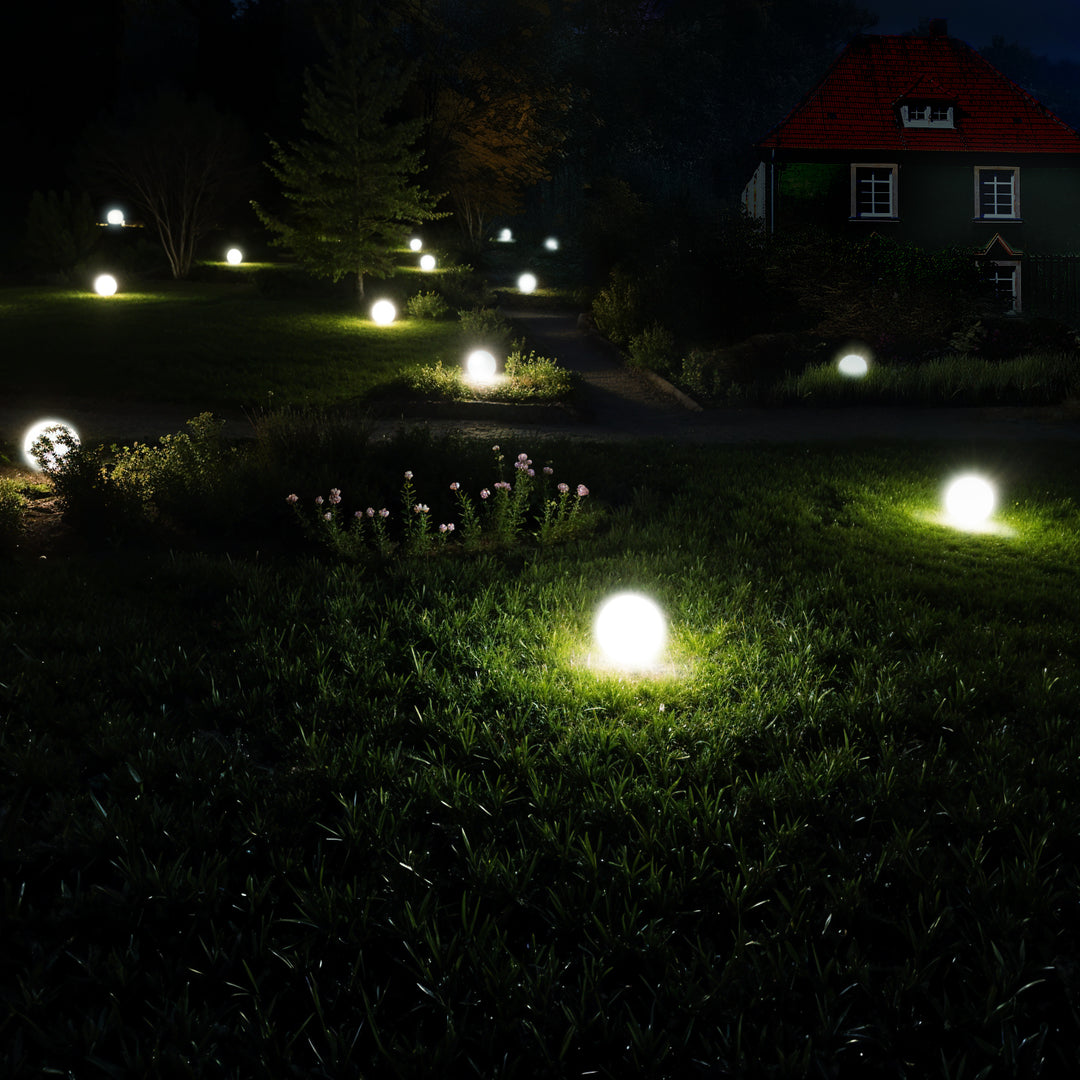 Слънчева градинска лампа с отделен стълб GB168 – сфера 30x30x63 см, бял LED
