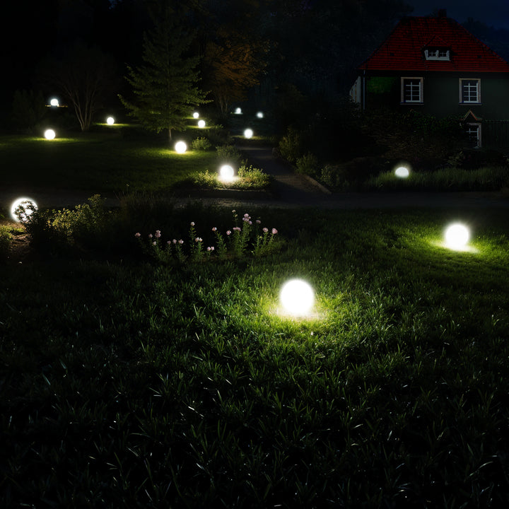 Слънчева градинска лампа с отделен стълб GB168 – сфера 30x30x63 см, бял LED