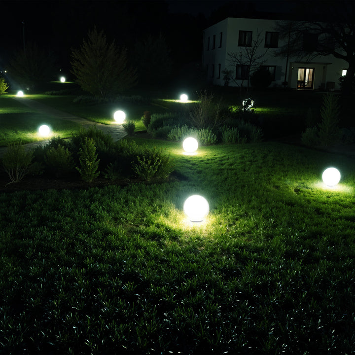 Слънчева градинска лампа с отделен стълб GB168 – сфера 30x30x63 см, бял LED