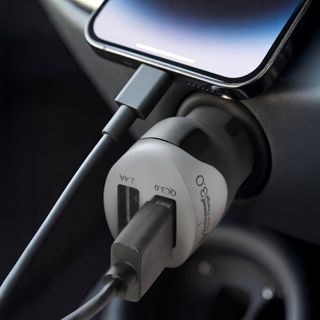 Зарядно за кола, макс. 4,8 А, 2xUSB, Maclean Energy MCE157, Qualcomm Quick Charge QC 3.0, плюс кабел 1,5 м, сребристо