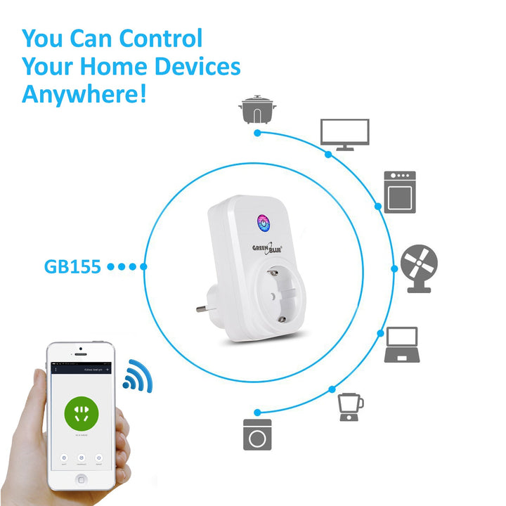 GreenBlue GB155G Интелигентен WiFi контакт Може да се управлява чрез приложение за iOS или Android