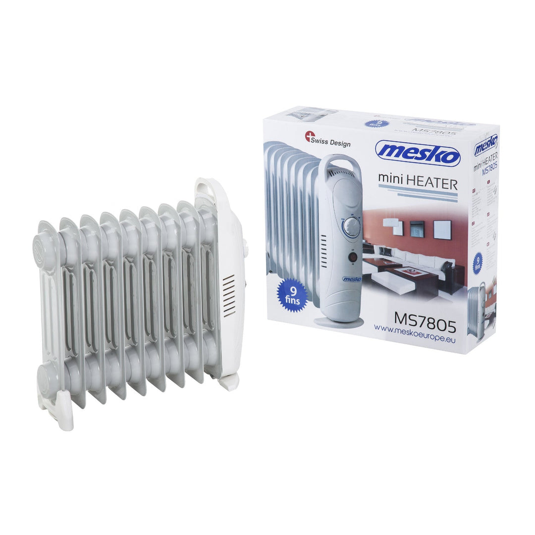 Маслени радиатори Mesko, 9 ребра, 1000 W, регулиране на температурата, сиви, MS 7805