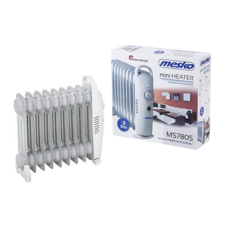 Маслени радиатори Mesko, 9 ребра, 1000 W, регулиране на температурата, сиви, MS 7805