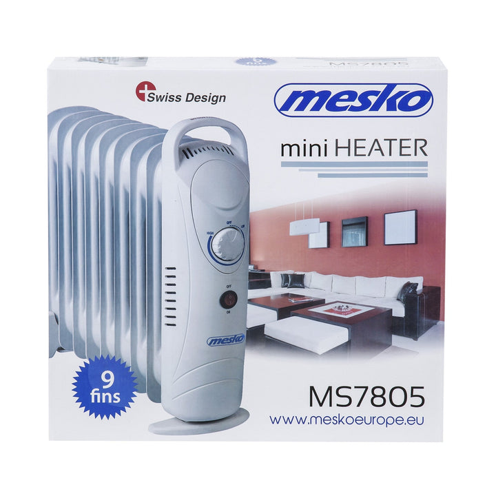 Маслени радиатори Mesko, 9 ребра, 1000 W, регулиране на температурата, сиви, MS 7805