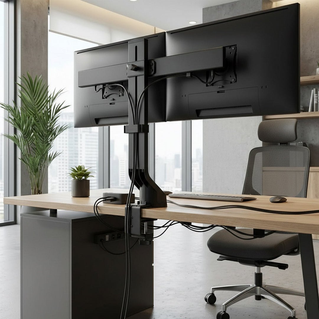 Двойна стойка за монитор / двойна 17"-27" 14 кг Maclean MC-854 VESA 75x75 100x100 подходяща за MC-848 и MC-849