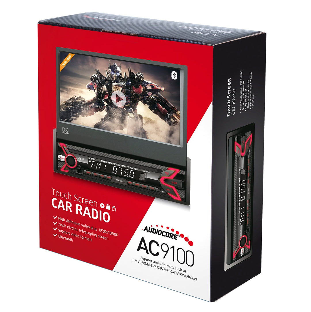 Audiocore AC9100 LCD 7" изтеглящ се сензорен екран 1080P MP5 AVI DivX Bluetooth hands-free RDS + дистанционно управление