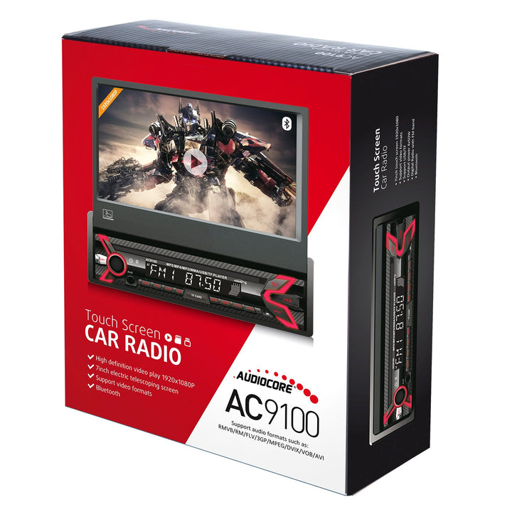 Audiocore AC9100 LCD 7" изтеглящ се сензорен екран 1080P MP5 AVI DivX Bluetooth hands-free RDS + дистанционно управление