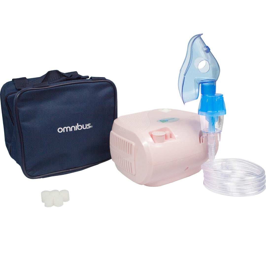 Омнибус инхалатор, непрекъсната работа, 2 маски, резервни филтри, прахово розово, BR-CN116B