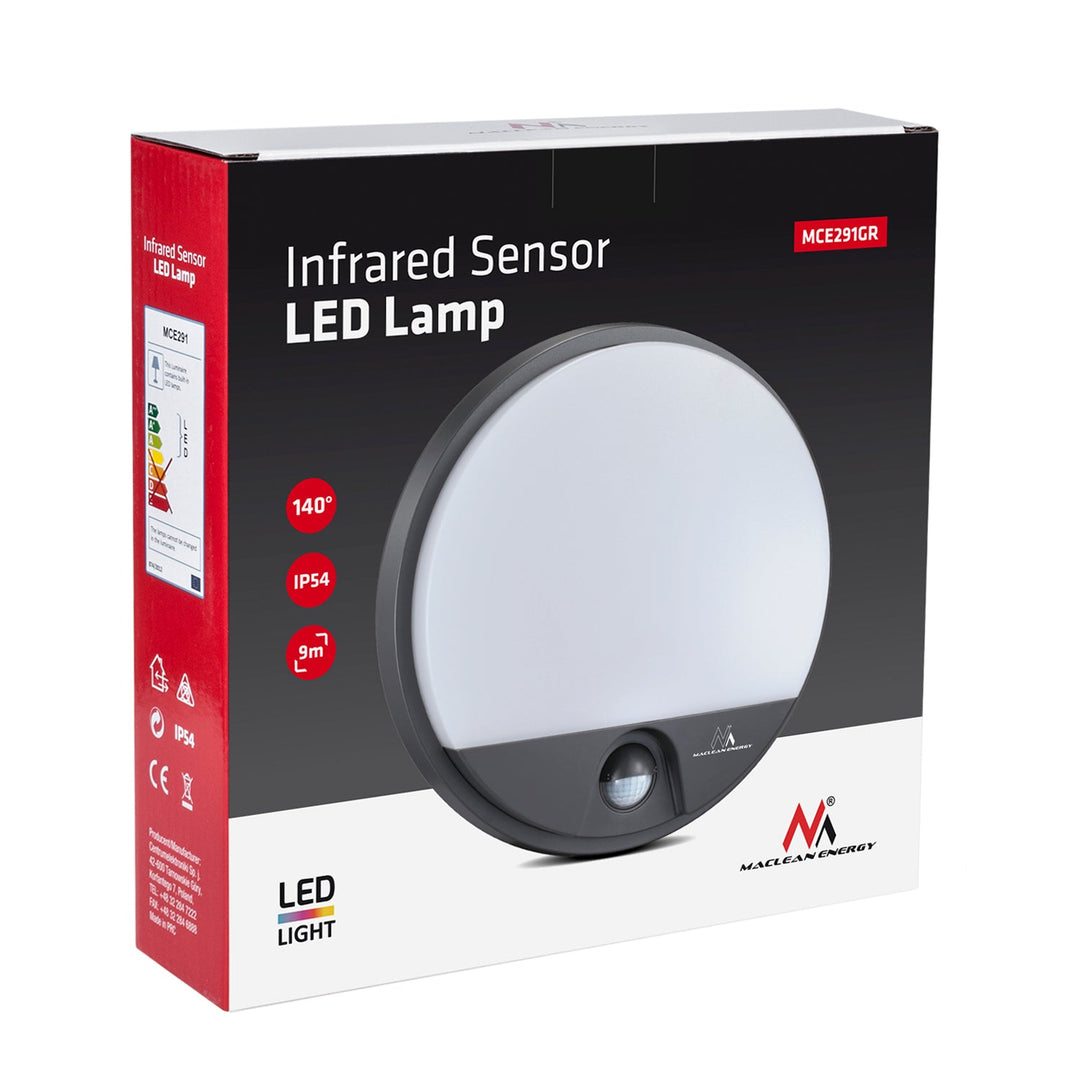 LED лампа с инфрачервен датчик за движение MCE291 GR 1100lm 15W IP54 Maclean Energy, сива