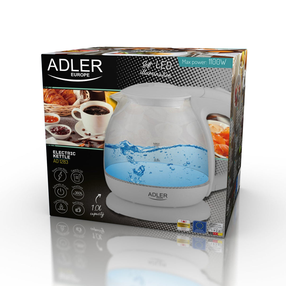 Стъклена кана Adler AD 1283G 1,0 л с LED осветление
