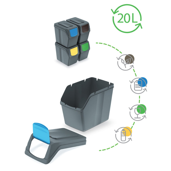 Sortibox 4x20L комплект сиви кошчета за сортиране на отпадъци ISWB20S4