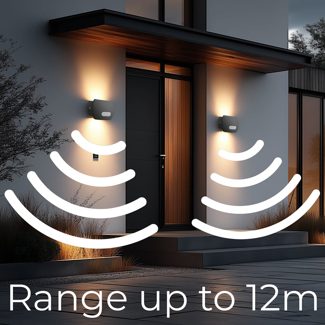 Maclean Energy MCE366 стенна LED лампа с PIR сензор - PC+ALU, 20W (1600lm) неутрално бяло 4000K IP65 сиво