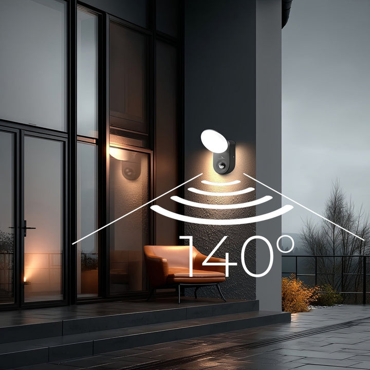 Maclean Energy MCE367 стенна LED лампа с PIR сензор - PC+ALU, 15W (1100lm) неутрално бяло 4000K IP65 сиво
