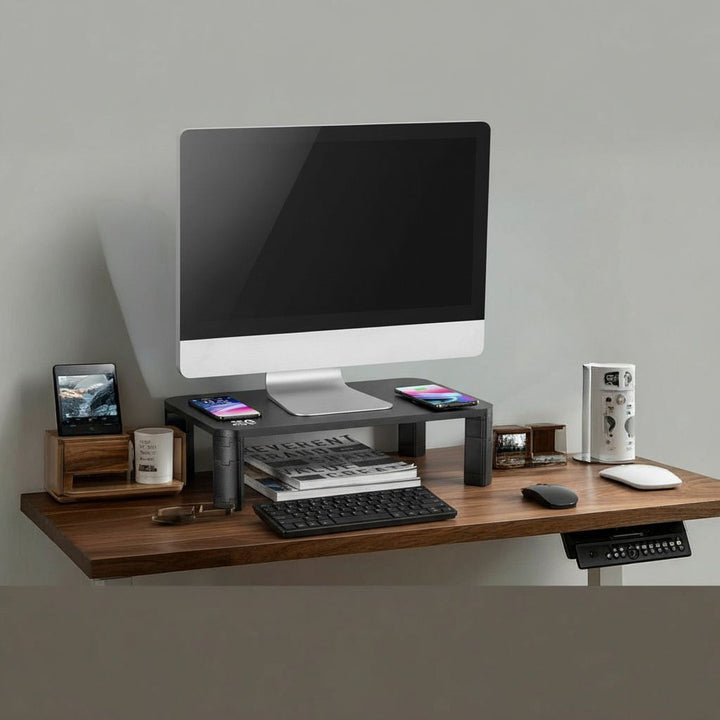 Ergo Office стойка за монитор, регулируема, с безжично зарядно устройство Qi, макс. 20 кг, 17–32", ER-415