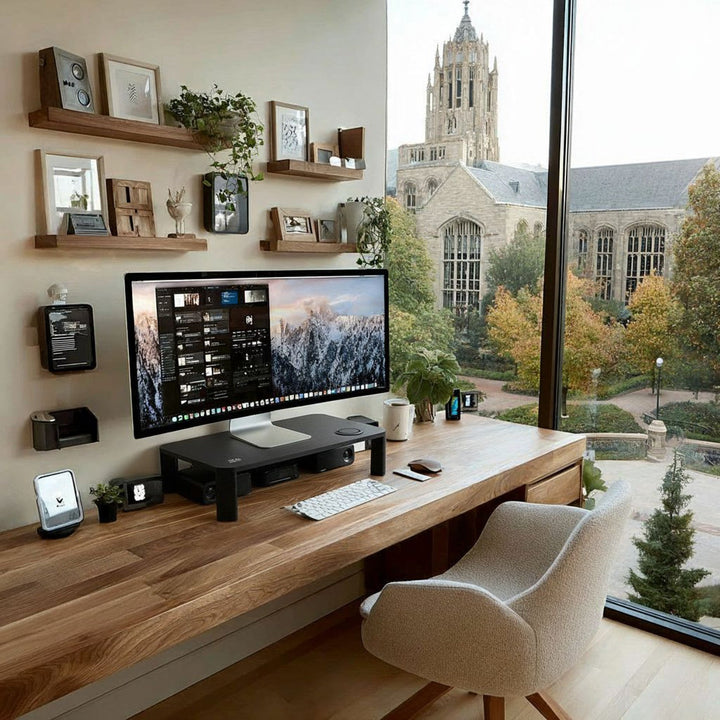 Ergo Office стойка за монитор, регулируема, с безжично зарядно устройство Qi, макс. 20 кг, 17–32", ER-415