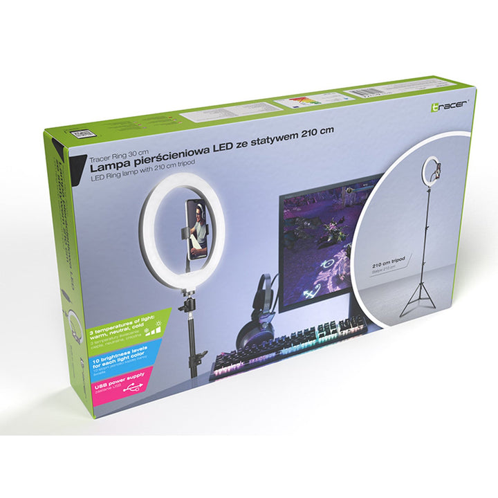 RING 30cm TRACER пръстенна лампа с 210cm статив