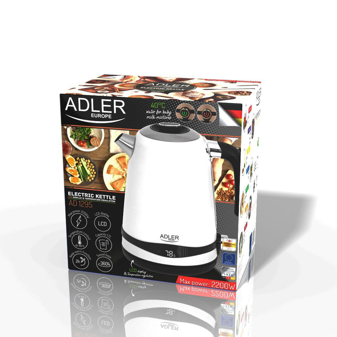 Електрическа кана Adler, безжична, LCD дисплей, 2200 W, 1,7 л, AD 1295w