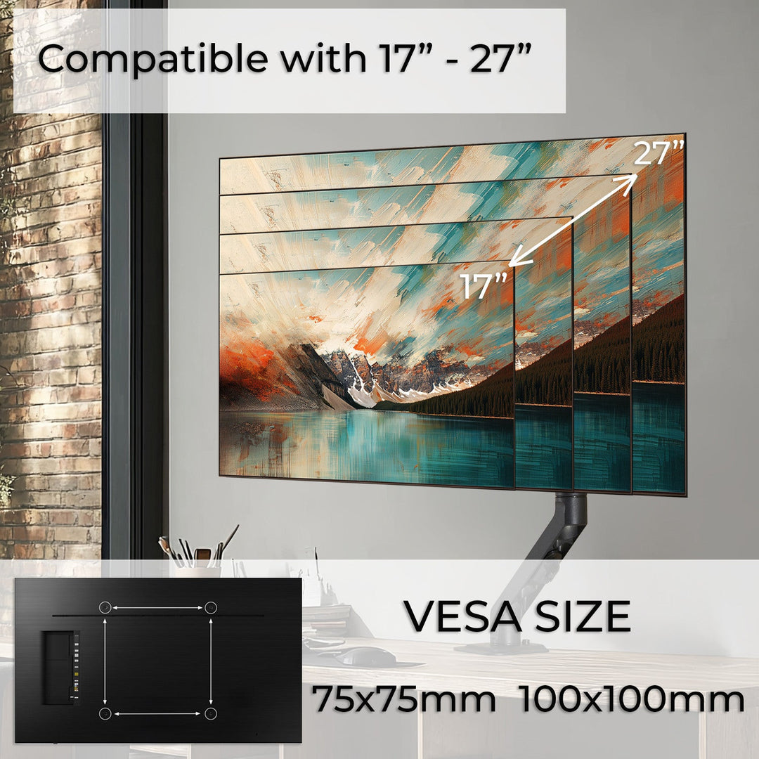 Универсална стойка за монитори Maclean, механична пружина 17"-27" 7 кг, VESA 75x75,100x100, MC-906