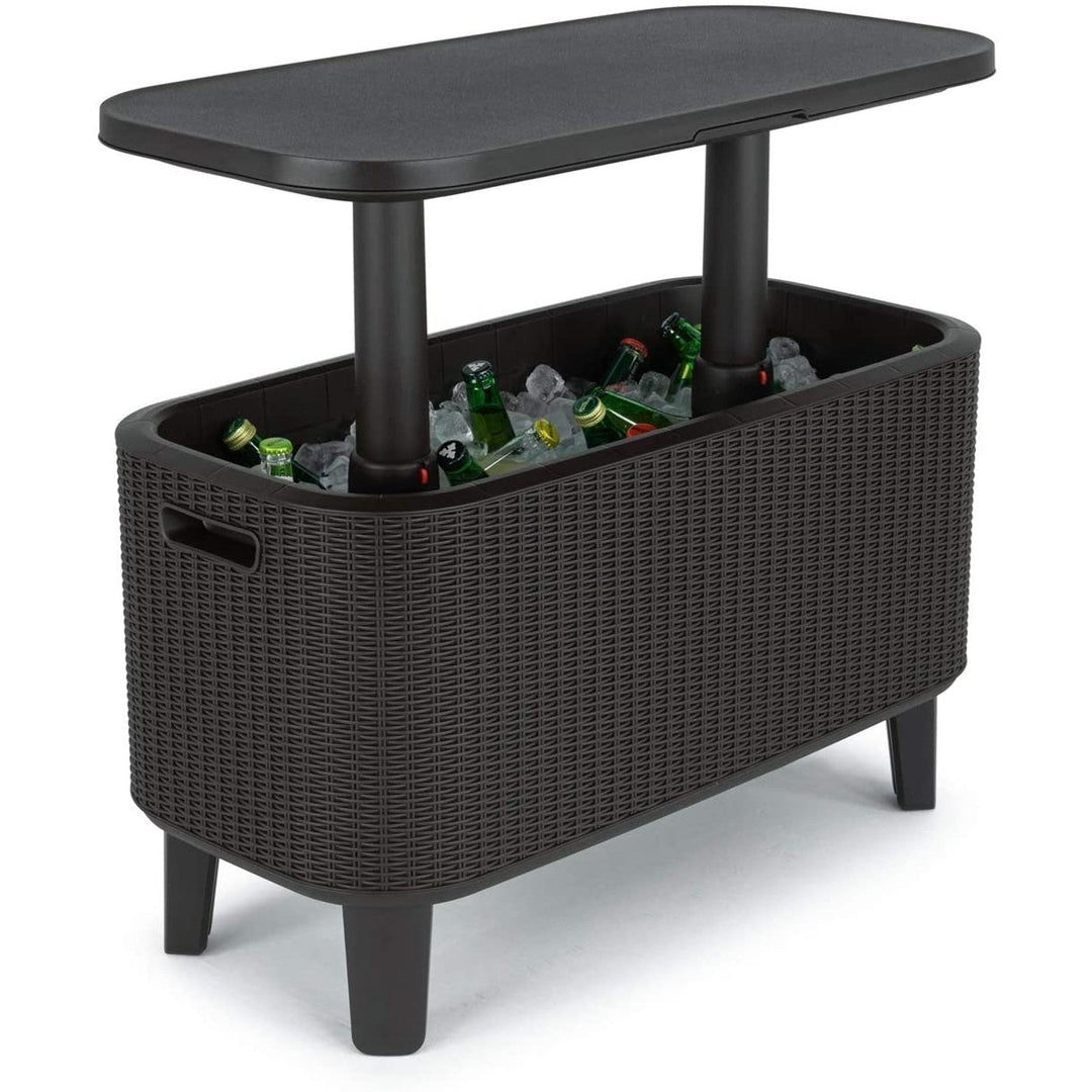 Keter 2-в-1 градинска маса за бар, бар с Bevy Cool Bar Rattan охлаждащ контейнер