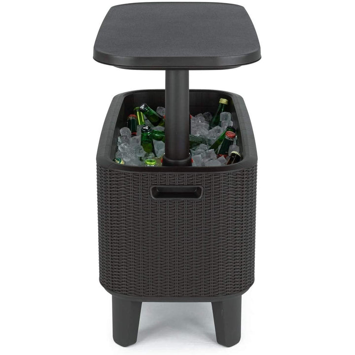 Keter 2-в-1 градинска маса за бар, бар с Bevy Cool Bar Rattan охлаждащ контейнер