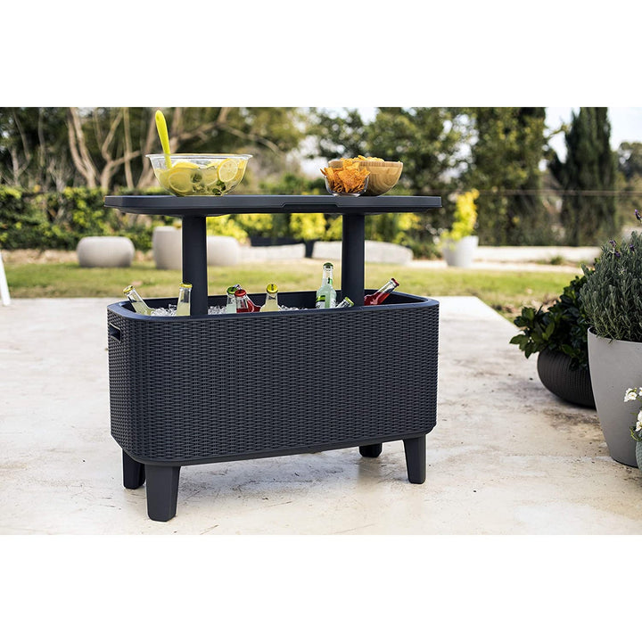 Keter 2-в-1 градинска маса за бар, бар с Bevy Cool Bar Rattan охлаждащ контейнер