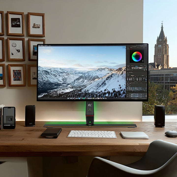 Стойка за гейминг монитор NanoRS, регулиране на височината, RGB LED, 32-55", макс. VESA 400x400, макс. 40 кг, RS167