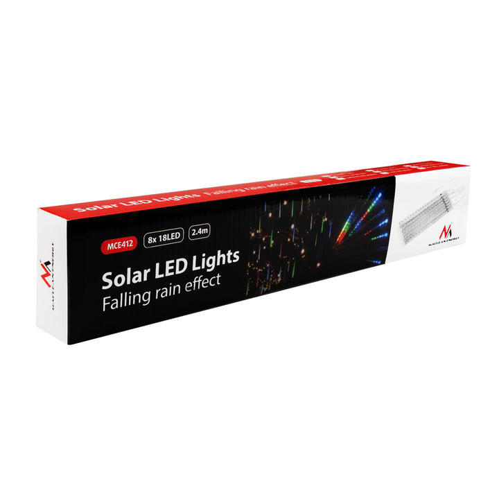 Слънчеви LED светлини Maclean, дължина 2,4 м, 144 LED диода, 8 RGB ледени висулки, режим на падащи ледени висулки, 800 mAh Li батерия, MCE412
