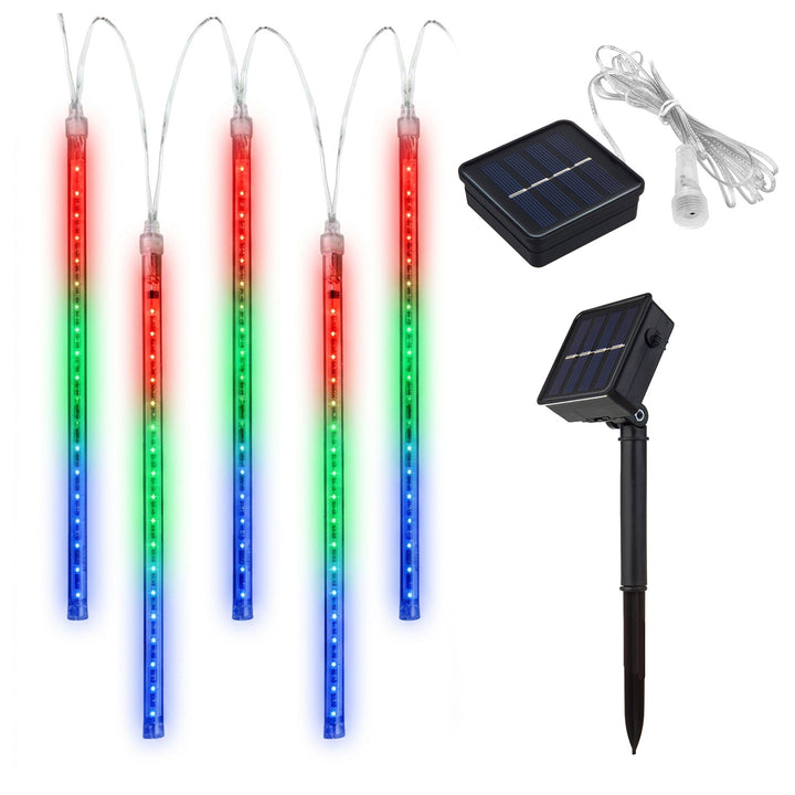 Слънчеви LED светлини Maclean, дължина 2,4 м, 144 LED диода, 8 RGB ледени висулки, режим на падащи ледени висулки, 800 mAh Li батерия, MCE412