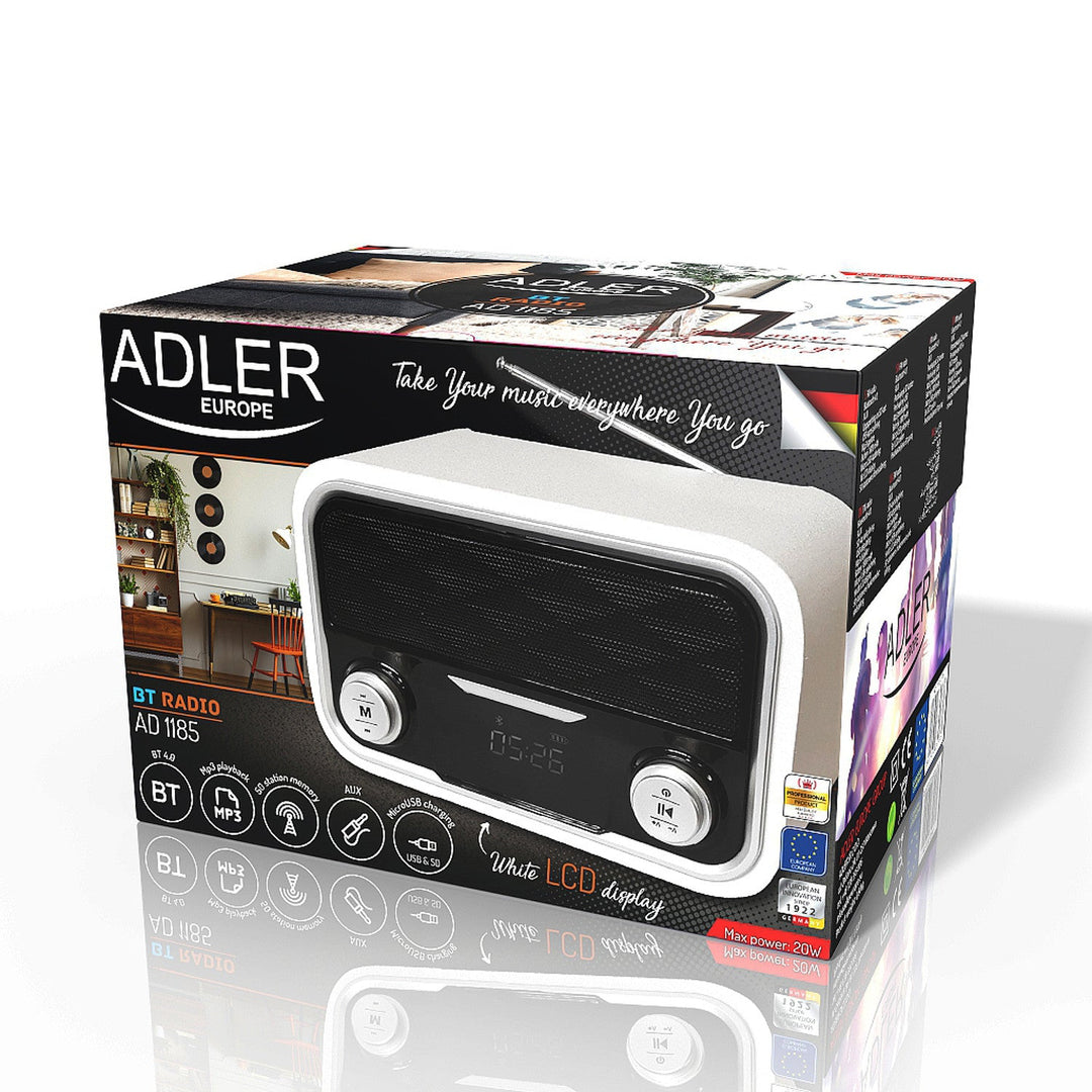 FM радио Bluetooth 1800 mAh SD USB MP3 AUX LCD Adler AD 1185