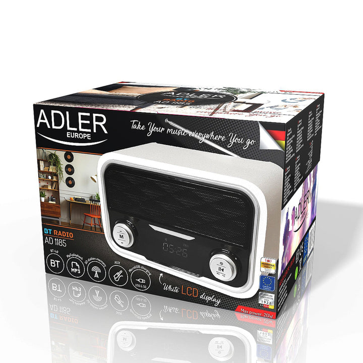 FM радио Bluetooth 1800 mAh SD USB MP3 AUX LCD Adler AD 1185