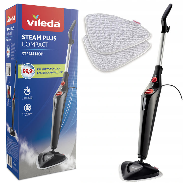 Парен моп Vileda Steam Plus Compact, мощност 1550 W, обем на резервоара 400 ml, 2 сменяеми накрайника,