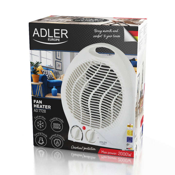 Вентилатор с нагревател Adler, термостат, функция вентилатор, 2000 W, бял, AD 7728