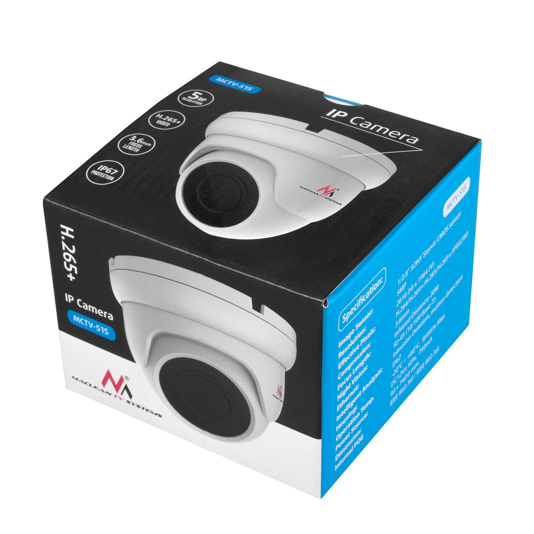 Maclean IPC 5MPx външна IP камера, куполна, PoE, CMOS 1/2.8" SONY Starvis IMX335, H.265+, Onvif, MCTV-515