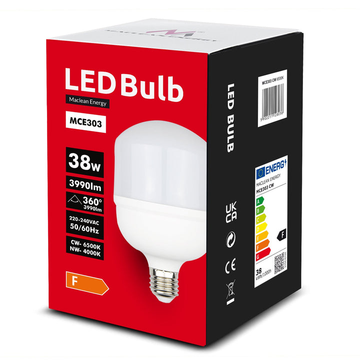 LED лампа Maclean, E27, 38 W, 220-240 V AC, неутрално бяло, 4000 K, 3990 lm, MCE303 NW