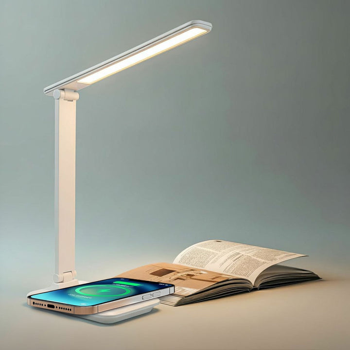 LED настолна лампа Maclean, макс. 9 W, 220–240 V AC, променящ се цвят, регулируема яркост, безжично зарядно устройство, 450 lm, MCE616 W