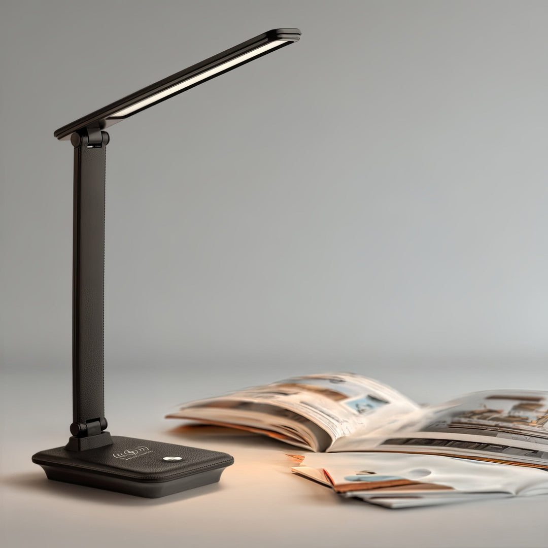 LED настолна лампа Maclean, макс. 9 W, 220–240 V AC, с възможност за промяна на цвета, с регулиране на яркостта, безжично зарядно устройство, 450 lm, MCE616 B