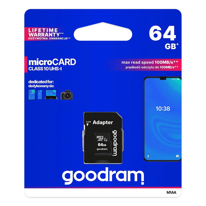 64 GB microSD карта с памет с адаптер Class 10 от Goodram