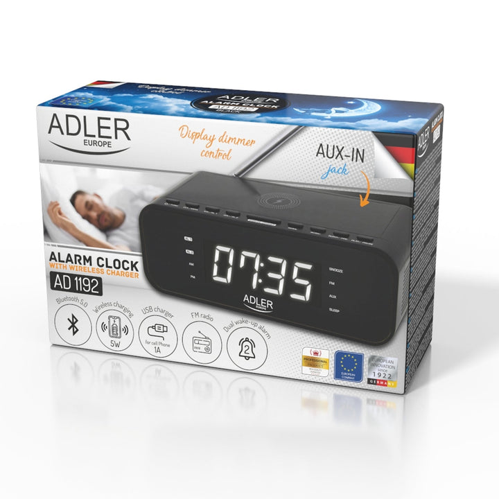 FM радиобудилник с безжично зарядно устройство и Bluetooth - Adler AD 1192B
