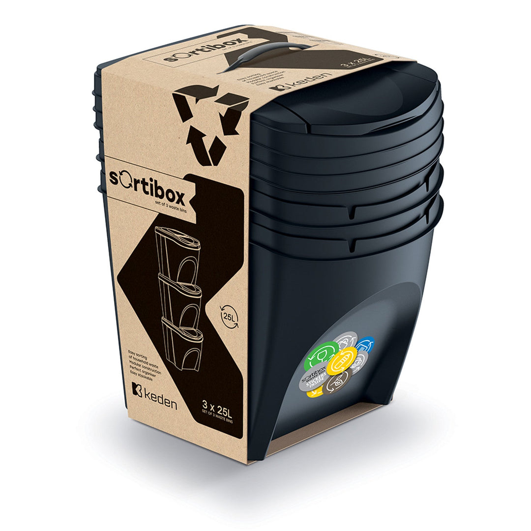 Комплект за сортиране на отпадъци Keden Sortibox 3x25L, черен