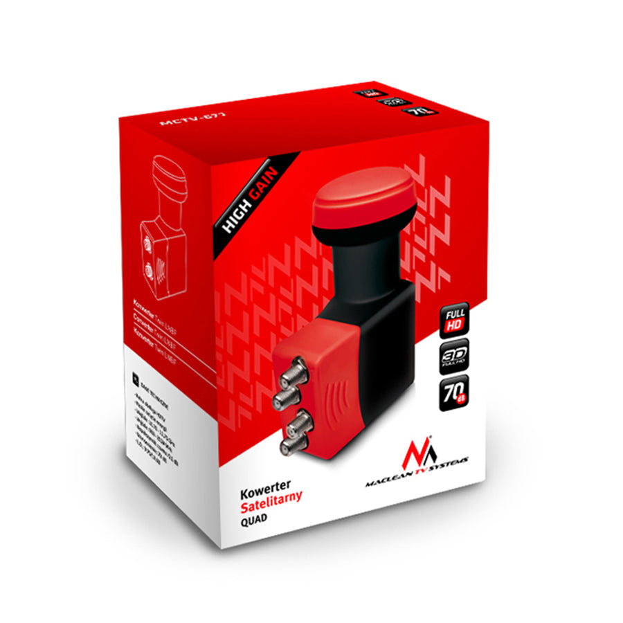Сателитен конвертор Maclean, LNB, Quad, High Gain, + 4x F конектора, MCTV-671