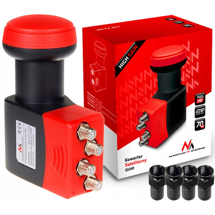 Сателитен конвертор Maclean, LNB, Quad, High Gain, + 4x F конектора, MCTV-671