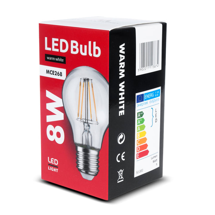 6x Maclean крушка, LED с нажежаема жичка E27, 8W, 230V, WW топло бяло 3000K, 806lm, Retro Edison декоративна, MCE268